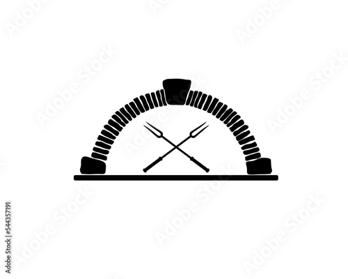 Vector image of a stone stove in a restaurant. Cooking on fire