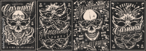 Masquerade set flyers monochrome vintage