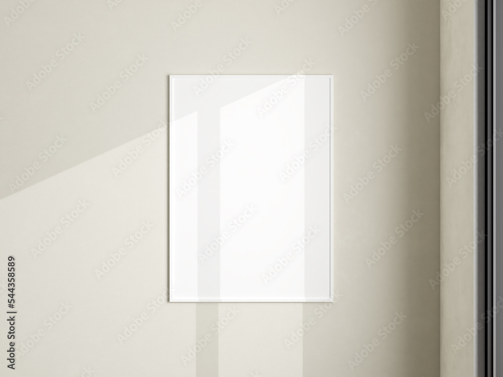 Photo frame mockup on white wall. Minimalist background. Blank picture frame mockup in living room. Poster mockup. Clean, modern, minimal frame. 3d rendering. Photo frame mockup on white wall. Minimalist background. Blank picture frame mockup in living room. Poster mockup. Clean, modern, minimal frame. 3d rendering.