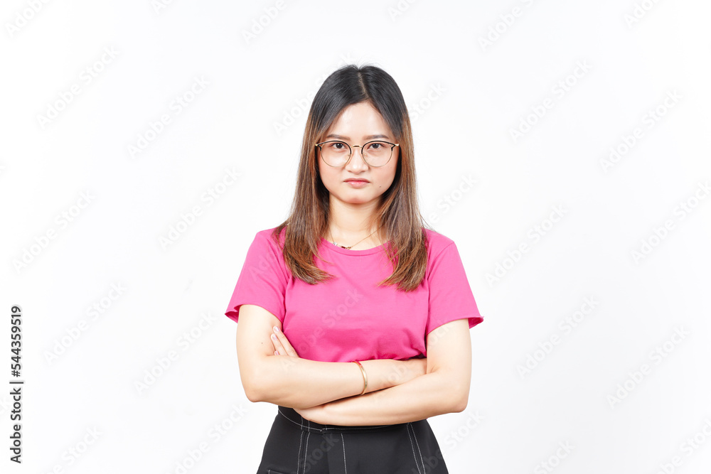 Folding arms and angry face expression of Beautiful Asian Woman Isolated On White Background Folding arms and angry face expression of Beautiful Asian Woman Isolated On White Background
