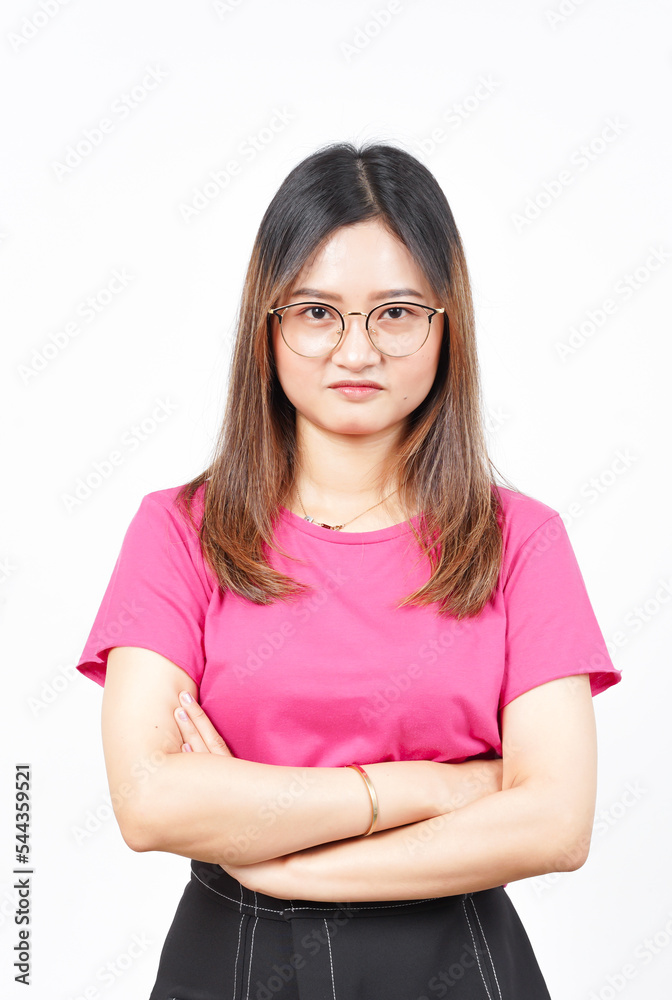 Folding arms and angry face expression of Beautiful Asian Woman Isolated On White Background Folding arms and angry face expression of Beautiful Asian Woman Isolated On White Background