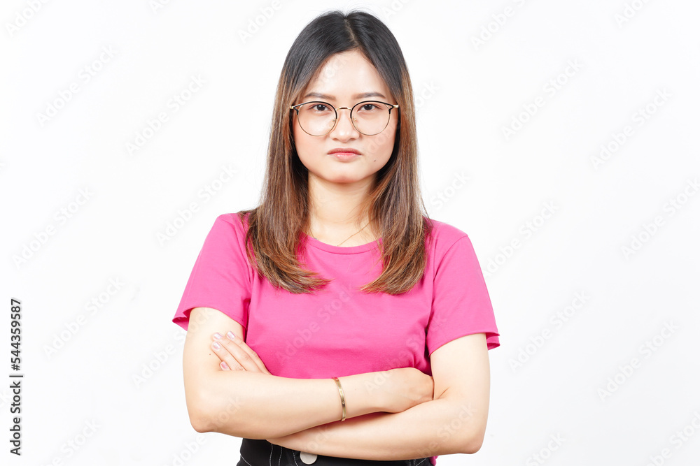 Folding arms and angry face expression of Beautiful Asian Woman Isolated On White Background Folding arms and angry face expression of Beautiful Asian Woman Isolated On White Background