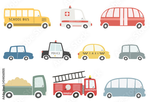 Set of cute colorful cars isolated on white background. Vector illustration in flat style.
