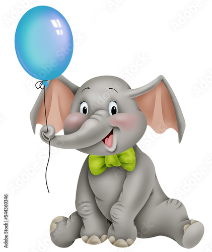 Elephant with balloon and bow tie
