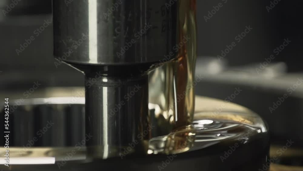 Oil Liquid Lubricates Mechanism Of Industrial Metal Cutting Lathe