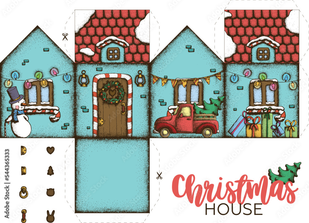 Paper model for cutting and pasting a paper Christmas house with ...