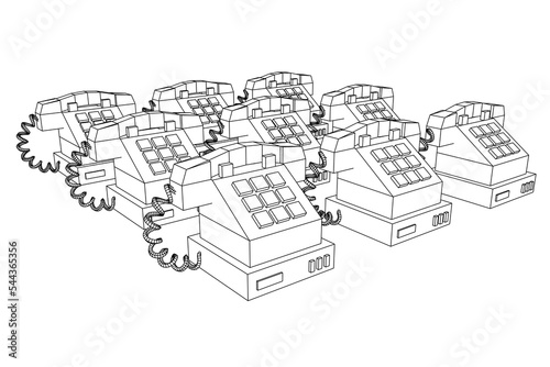 Old retro landline telephone. Wireframe vector