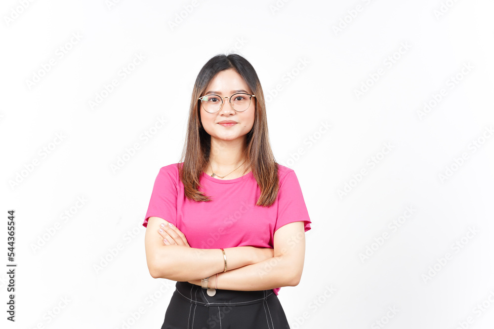 Folding arms smile and looking at camera of Beautiful Asian Woman Isolated On White Background Folding arms smile and looking at camera of Beautiful Asian Woman Isolated On White Background