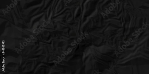 Dark Black facbric paper crumpled texture. dark black textured crumpled black paper background. panorama black paper texture background, crumpled pattern 