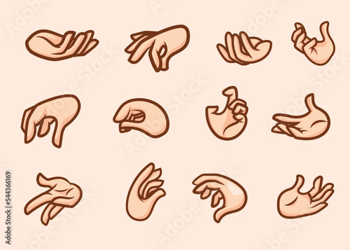 Set of mascot cartoon hands poses with gloves