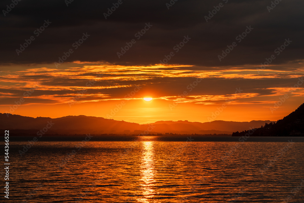 Sunset at Lake Thun in Switzerland.