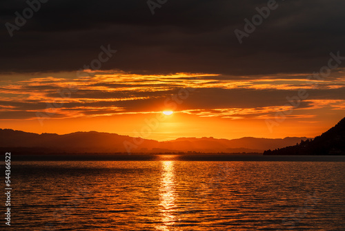 Sunset at Lake Thun in Switzerland.