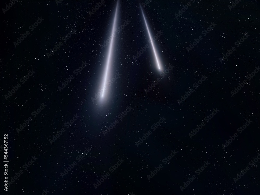 Meteors in the night sky with stars. Beautiful shooting stars. Falling