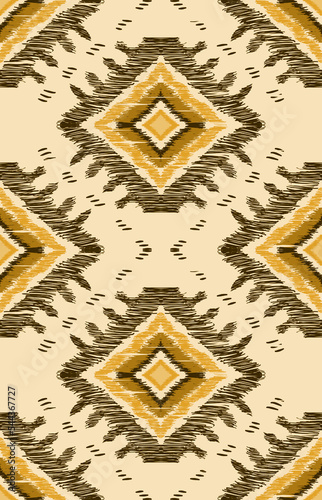 Abstract ethnic ikat fabric illustration. Golden style pattern background. Design for clothing, wrapping, cover, carpet, fabric, textile, scarf, batik, background, wallpaper, illustration, decoration.