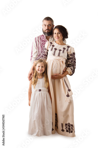 Ukrainian family of pregnant mother, father and daughter