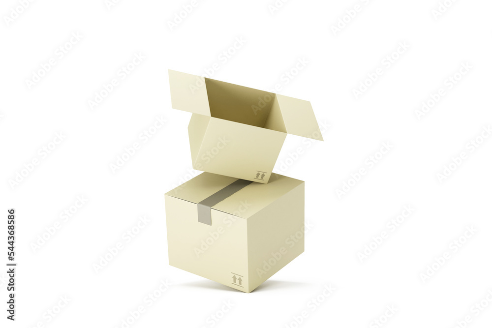 Opened Levitation Cardboard Cargo Boxes on white studio background Opened Levitation Cardboard Cargo Boxes on white studio background