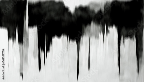 Black drip. Blur painting. Ink spill. Defocused dark gray paint dirt stains on white paper collage grunge abstract background.