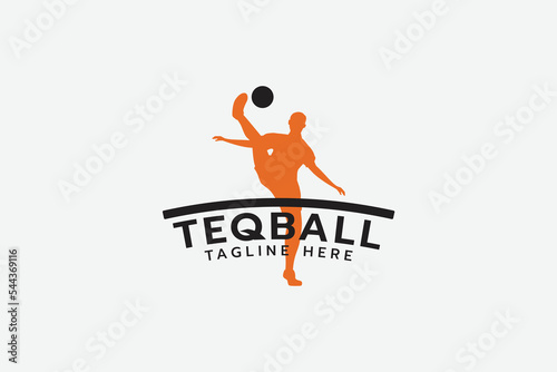 teqball logo with silhouette of a man playing teqball.