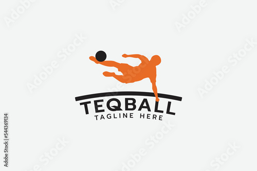 teqball logo with silhouette of a man playing teqball.