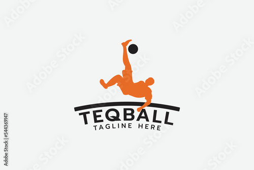 teqball logo with silhouette of a man playing teqball.
