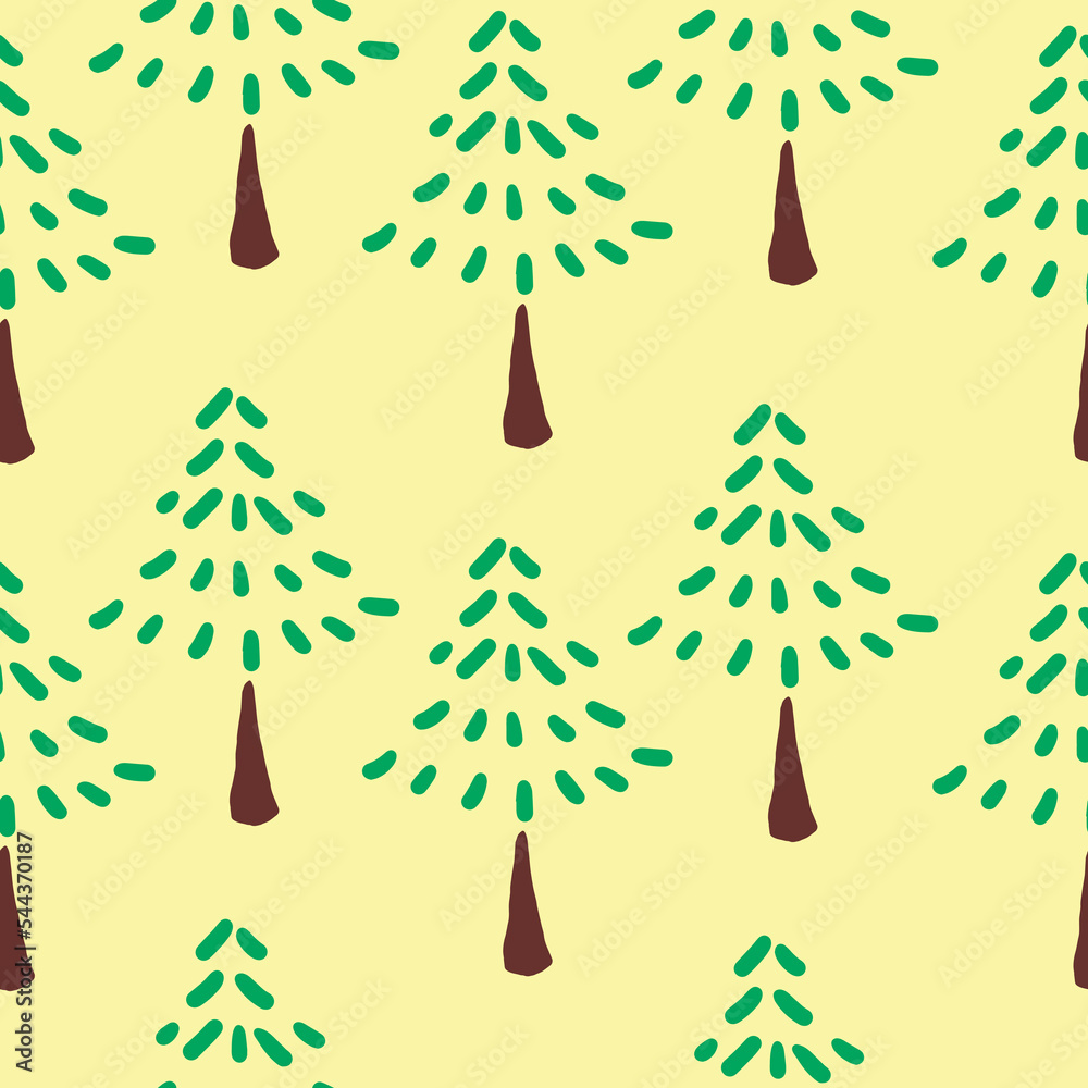 Trees and forest doodle hand-drawn seamless pattern background. Design for textile, wrapping, template, illustration
