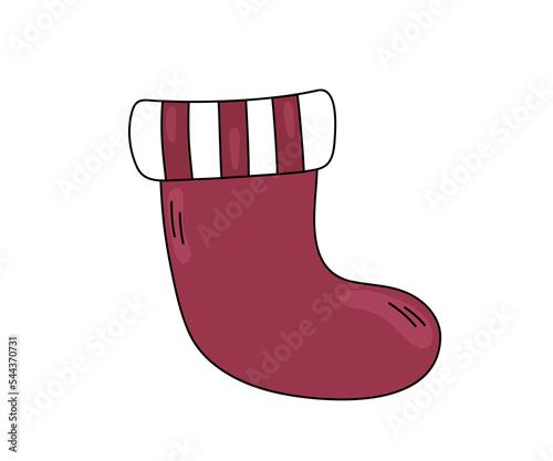 Christmas sock isolated. Christmas stocking doodle. Vector winter holiday illustration