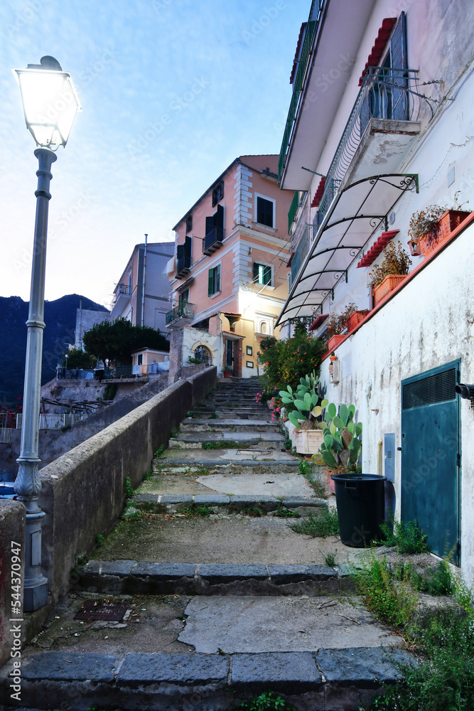 A narrow street in Albori, a village on the Amalfi coast in Italy.