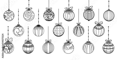 pack of decorative christmas bauble design in line style vector illustration