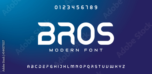 BROS Abstract digital modern alphabet font. Logo creative font, type, technology, movie, digital, music, movie. Font and illustration in vector format.