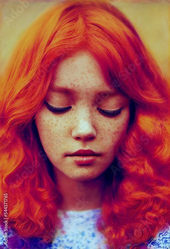 Red hair, ginger,, girl, close up