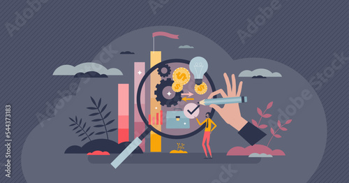 Transparent business with public financial information tiny person concept. Economical clarity and corporate ethics as honesty and loyalty security vector illustration. Illegal tax crime eradication.