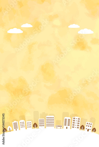 秋のビル街 水彩風背景イラスト / vector eps