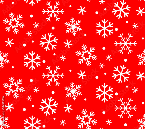 White snowflakes on red background seamless pattern for continuous replicate.