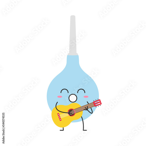 Enema character cartoon plays the guitar sings cute smiling face cheerful kawaii joy happy emotions icon vector illustration.