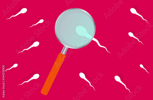 white spermatozoa under a magnifying glass and the rest of the spermatozoa around