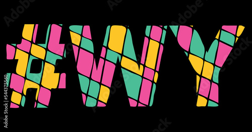 WY Hashtag. Tricolor isolated letters from contrast flowing fluid shapes. 3 colored Hashtag #WY is abbreviation for the US American state Wyoming for social network, web resources, mobile app
