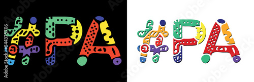 PA Hashtag. Multicolored bright isolate curves doodle letters. Hashtag #PA is abbreviation for the US American state Pennsylvania. Set for social network, web resources, mobile apps.