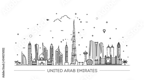 Linear banner of United Arab Emirates. Vector illustration