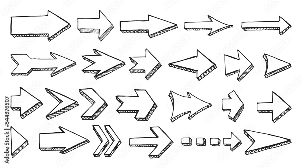 Set of hand drwan doodle vector arrows. Set of hand drwan doodle vector arrows.