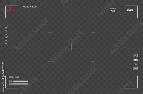 Interface viewfinder digital camera settings on a black background. Vector illustration.