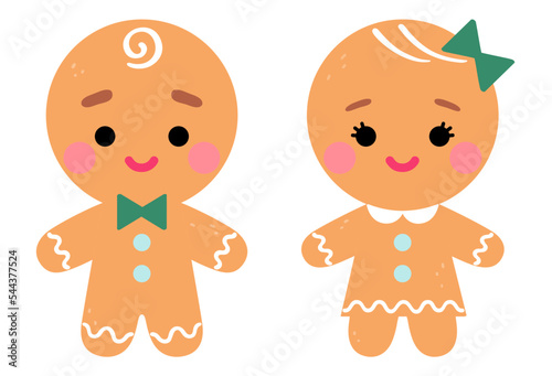 Bonhomme et bonne femme en pain d'épices de Noël isolés sur fond blanc