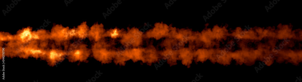 two burning fire lines on black, isolated - object 3D illustration
