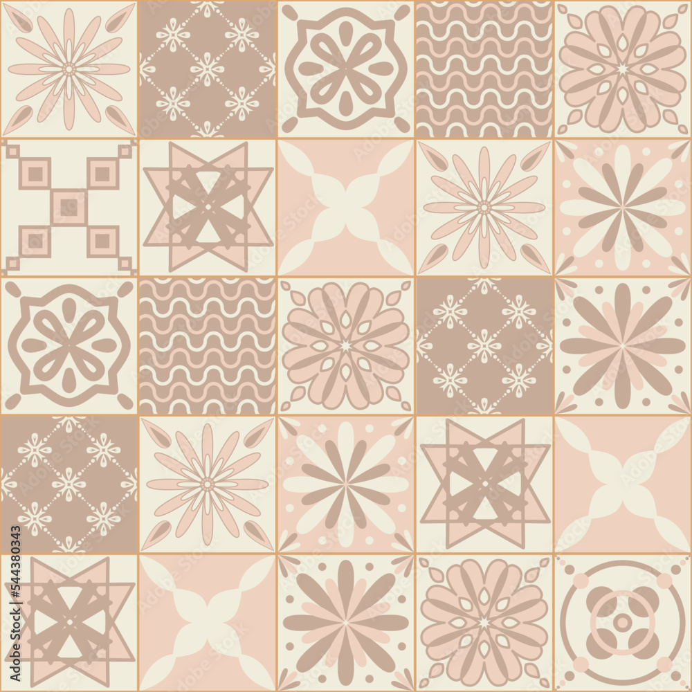Spanish ceramic tile, beige pink monochrome, square tile vector illustration for design Spanish ceramic tile, beige pink monochrome, square tile vector illustration for design