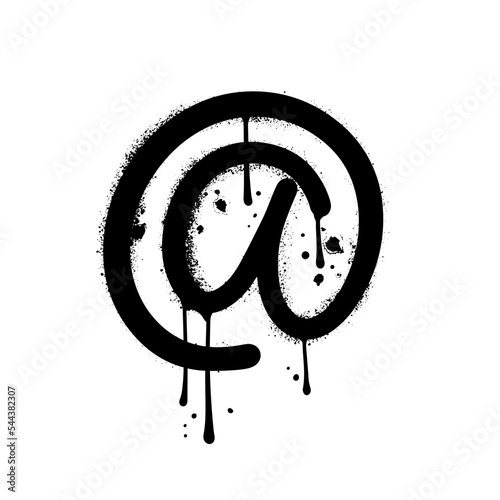 Urban graffiti sprayed internet mail AT SIGN in black on white. Textured hand drawn vector illustration.