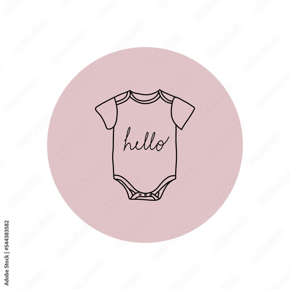 Baby bodysuit icon on a pink background. Hello little one Baby bodysuit icon on a pink background. Hello little one