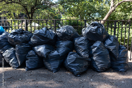 Large Pile of Trash Bags at Tompkins Square Park in the East Village of New York City