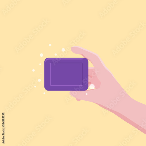 He would use soap to clean the dirt off his hands.
Illustration about holding soap.