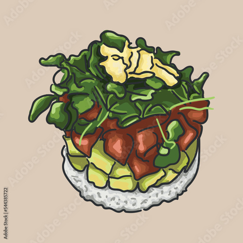Dinner tartar with tuna. Vector graphics