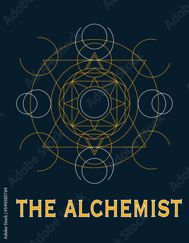 Alchemical golden basic symbol on dark background. Gold Transmutation circles. Sacred geometry, vintage design. Magic circle ring, Magic Spell Ring Sparkle, incantation circle, Superpower.