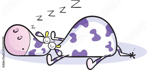 Cartoon of a fun sleeping cute cow character isolated on white